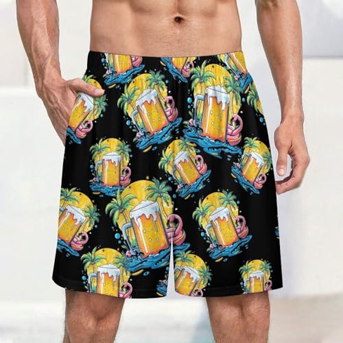 Beach Beer Flamingo Palm Tree Men's Pajama Bottoms Lounge Pj Shorts Stretch Sleep Shorts for Home Vacation Beach2