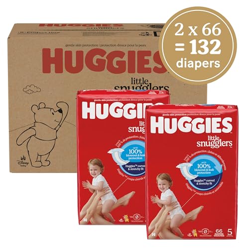 Image of Huggies Size 5 Diapers, Little Snugglers Baby Diapers, Size 5 (27+ lbs), 132 Count (2 Packs of 66), Packaging May Vary