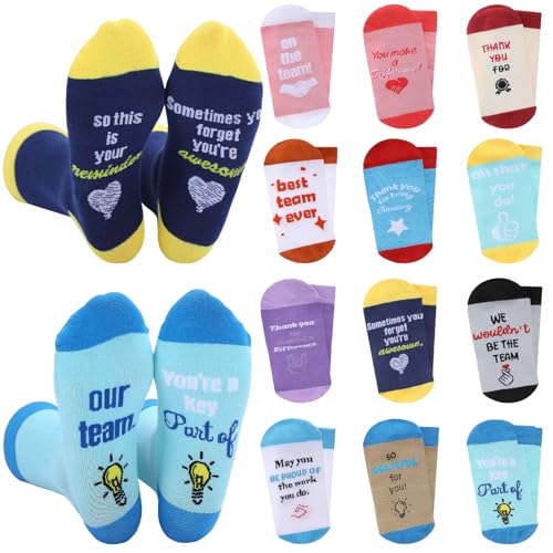 Bonuci 12 Pairs Team Appreciation Gifts for Employee Best Team Ever Crew Socks Bulk Thank You Gifts for Women Men Employee Appreciation Week Staff Coworker Teacher Party Favors