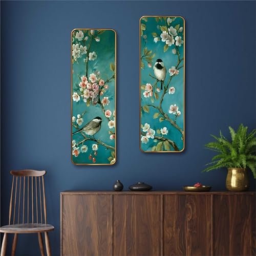Image of Livin'luxe Bird & Blossom Set of 2 Vertical MDF Wall Panels | Premium Sparkle Lamination Finish | Elegant Nature Wall Decor for Living Room, Bedroom & Office 20 Inch x 30 Inch