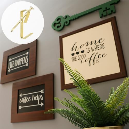 Image of uxcell Picture Hangers, 25Pcs 10lb - Metal Picture Hanging Kit with Nails, Picture Frame Hooks on Drywall Wooden Wall for Clock, House Decoration (Gold)