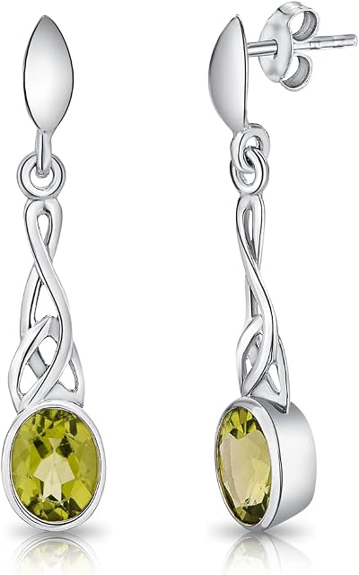 DTPSilver - 925 Sterling Silver Drop/Dangle Butterfly backs Earrings - Trinity Knot - Celtic Collection - Various Natural Gemstones
