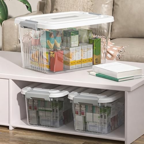 Image of HoopVool Smiley Face Plastic Storage Bin with Locking Lid - Sturdy and Versatile Home Organizer, Available in Multiple Color And Size. (WHITE, PACK OF - 1, MEDIUM - 13 X 8.6 X 5.1 INCH)