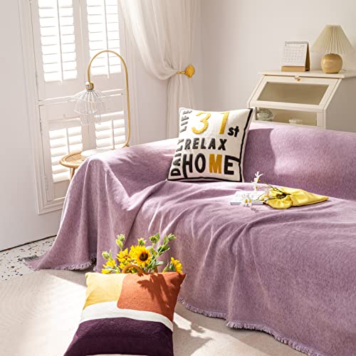 Mxaeyr Couch Covers For Sectional Sofa L Shape, Sofa Covers For 1-2 Cushion Couch, Light Purple Chenille Couch Cover Blanket Thick And Durable, Sectional Sofa Cover With Boho Fringe (M 71"X91") #TOP5