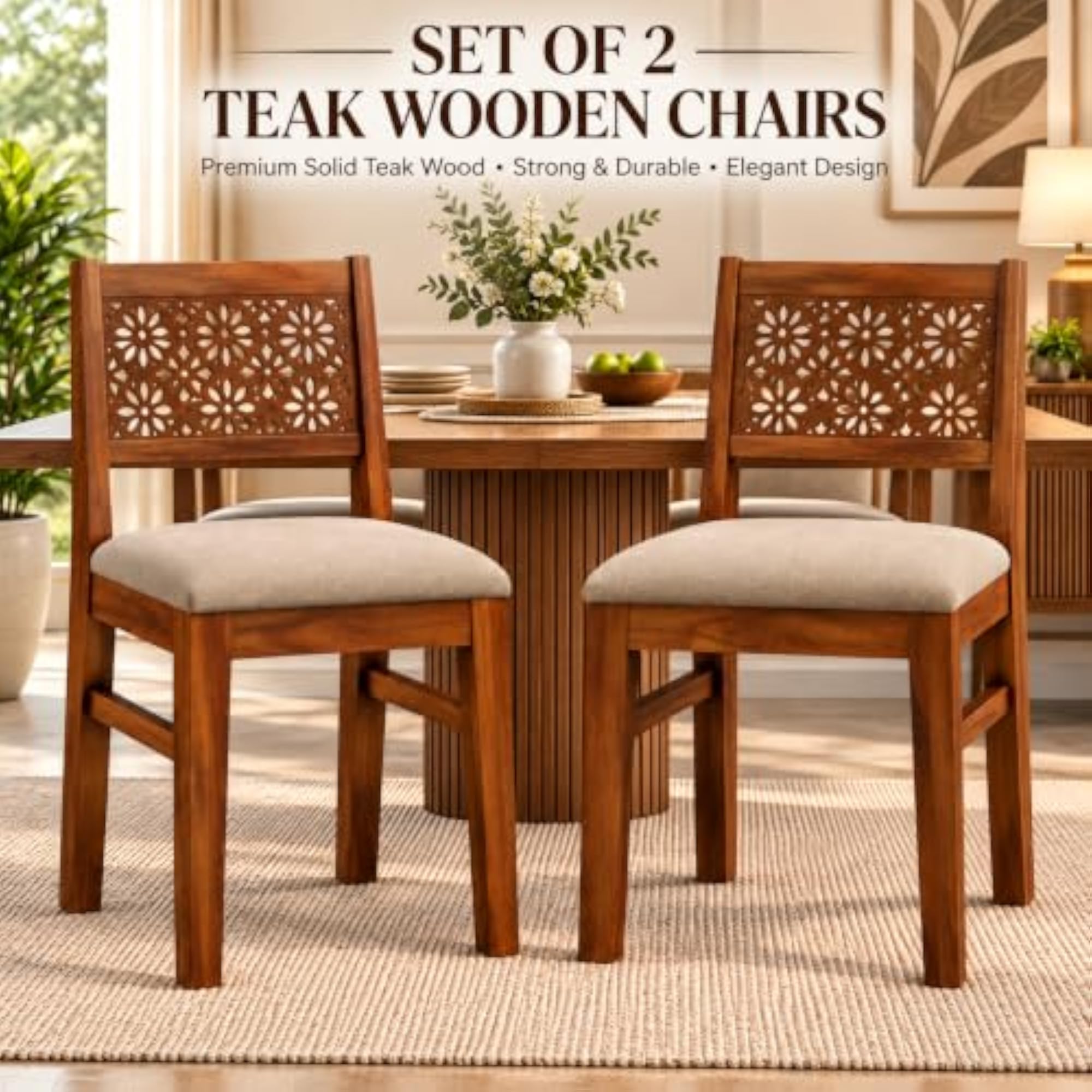 Durable Sheesham Wooden Dining Chairs Set of 2