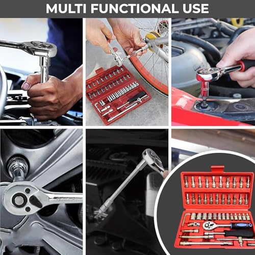 Image of 46 in 1 Pcs Tool Kit & Screwdriver and Socket Set, Multi Purpose Combination Hand Tool Case for Home, Office, Bike, Car, Laptop, and Electronic Repairs