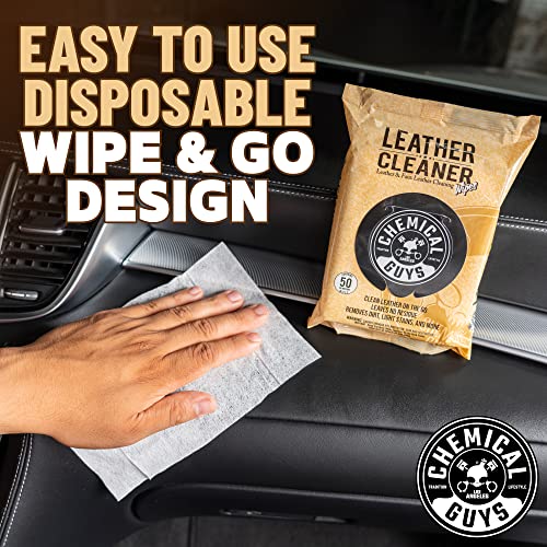 Chemical Guys Pmwspi20850 Leather Cleaner Wipes Mega 50 Pack For Car Interiors, Furniture, Boots, And More, Works On Natural, Synthetic, Pleather, Faux Leather And More, (50 Ct) #TOP2