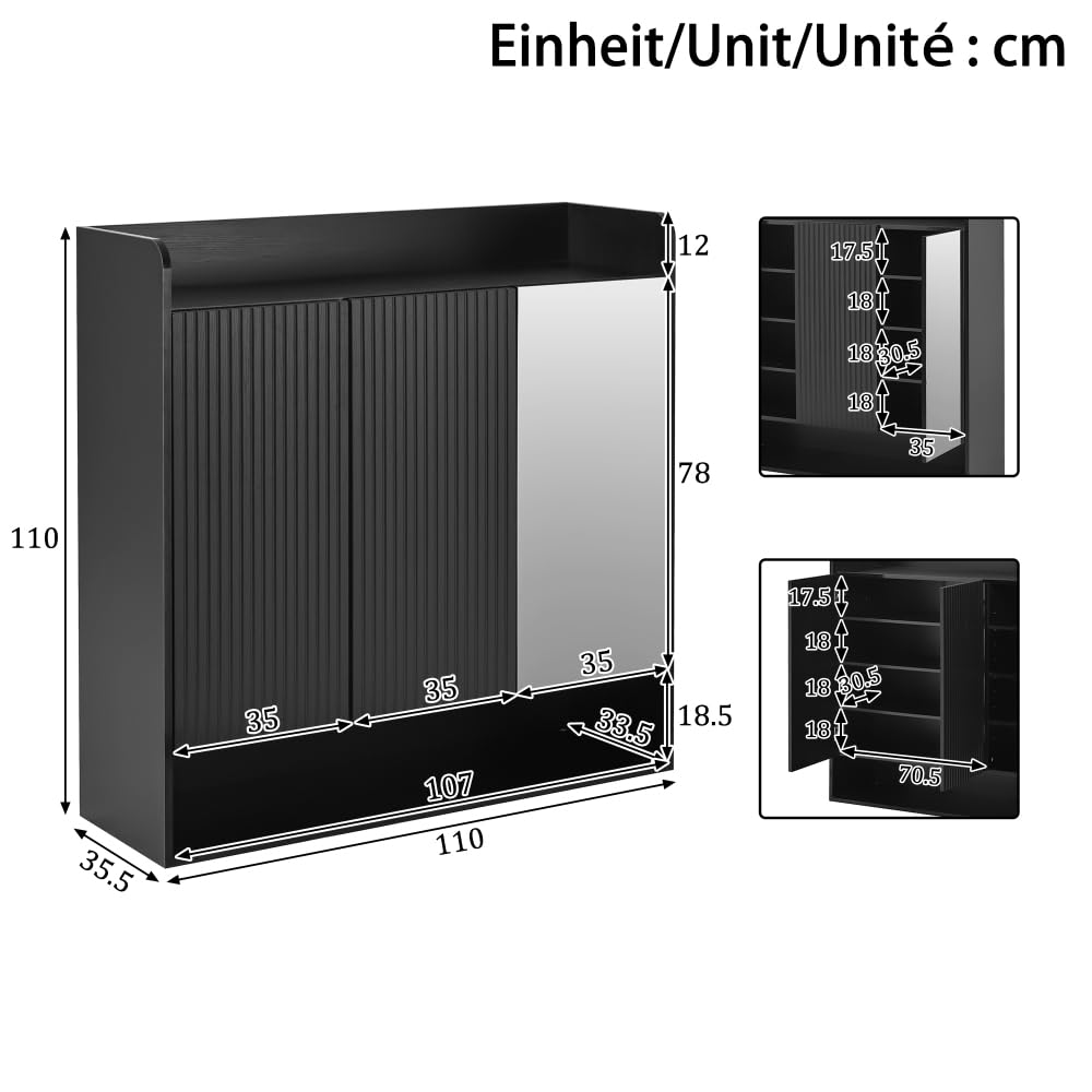 I0I&I0I Zapatero con espejo negro de varios pisos, alta capacidad, ahorro de espacio, moderno zapatero para pasillo, entrada, espacio de almacenamiento, muebles con estructura vertical