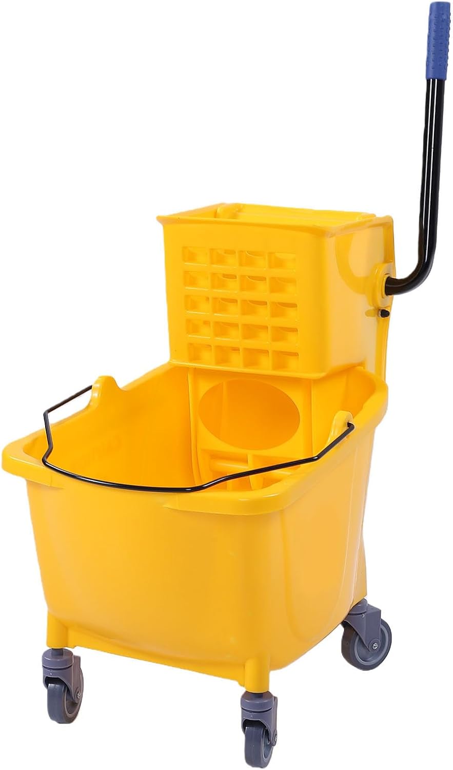 Sorandy Commercial Mop Bucket, 32L Floor Cleaning Bucket with Side Press Wringer and Wheels for Restaurant Office Industrial Space