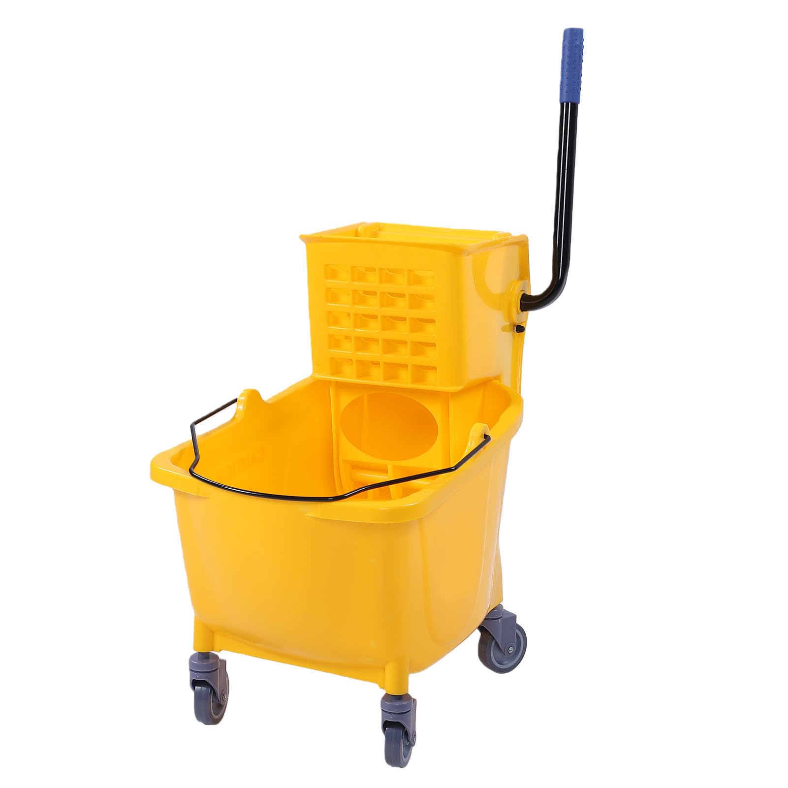 Cubo de Fregona Comercial Amarillo Duradero de 32 litros con Escurridor de Prensa Lateral de Alta Eficiencia para Limpieza Industrial