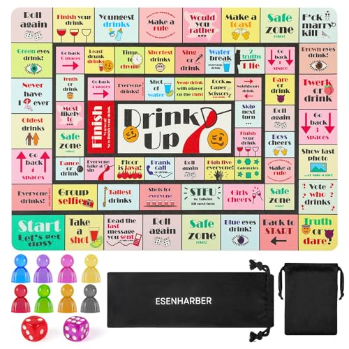 ESENHARBER Drink Up Board Game, Drinking Games for Adults, Ideal for Girls Night Out, Adult Games for Game Night, Party Games (2-8 Players, Age 21+)