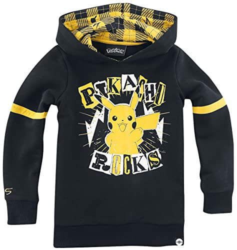 Pokémon Pikachu Rocks Kapuzenpullover für Jungen & Mädchen - Sweatshirt mit Rundhals & Rippbündchen - Bequem Geschnittener Unisex Pullover in Schwarz/Gelb - 70% Baumwolle