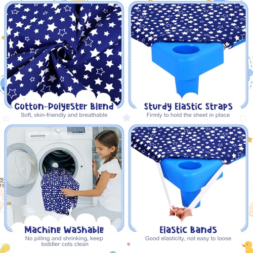 Image of Peryiter 12 Pcs Cot Sheets for Daycare Standard Size 24 inch x 51 inch Toddler Nap Mat Sheets Star Pattern with Corner Elastic Loops Breathable Bed Fitted Cot Crib for Preschool Child Kid Boy Girl (Navy Blue)
