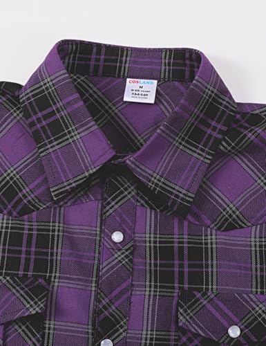 Image of COSLAND Boy's Toddler Cotton Western Short Sleeve Button Down Plaid Shirt, 4-14 Years