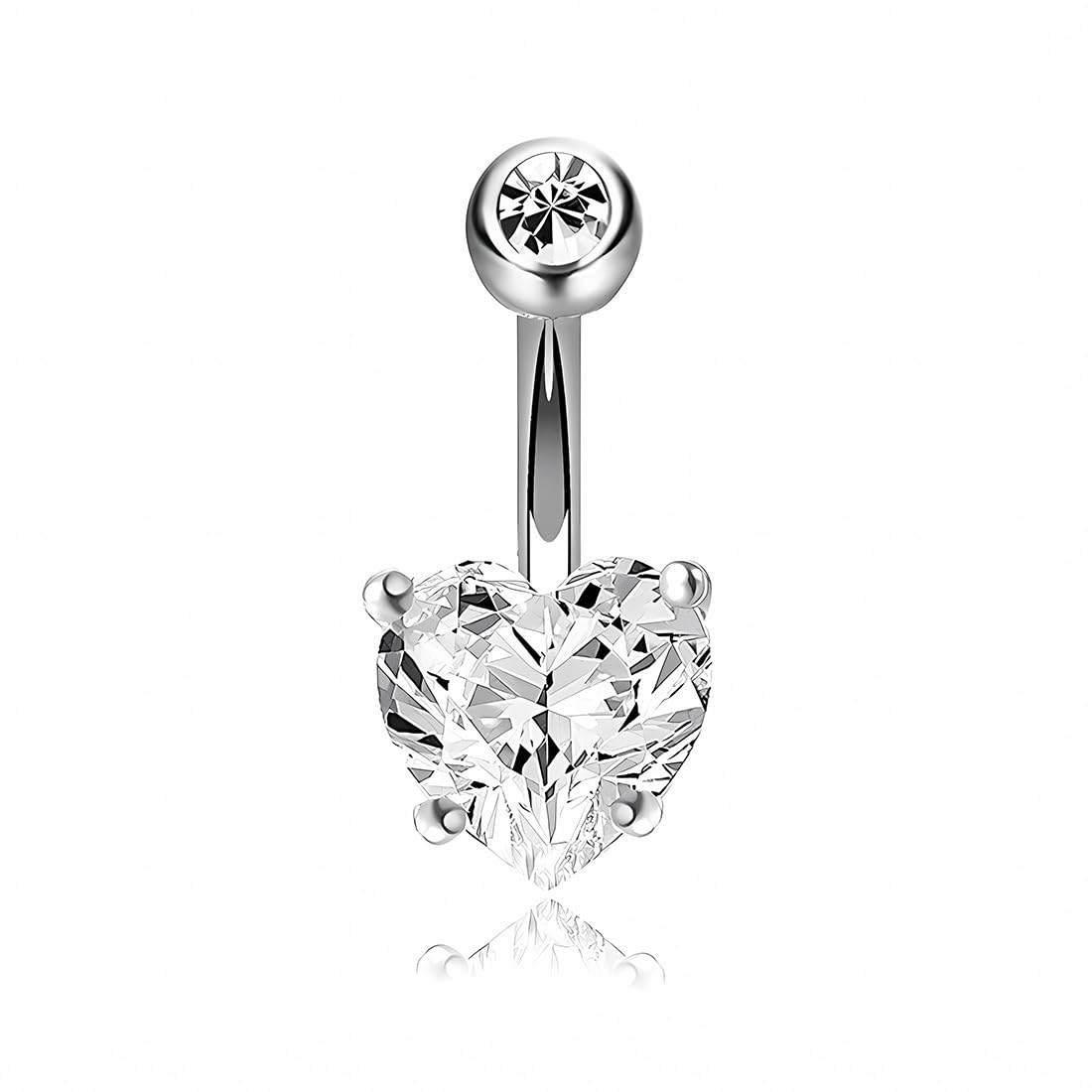 TNSRAY Piercing de ombligo de titanio, con forma de corazón, corto, extra largo, Piercing para el ombligo de plata acero quirúrgico de anillos para piercing en el ombligo con circonita de piedra