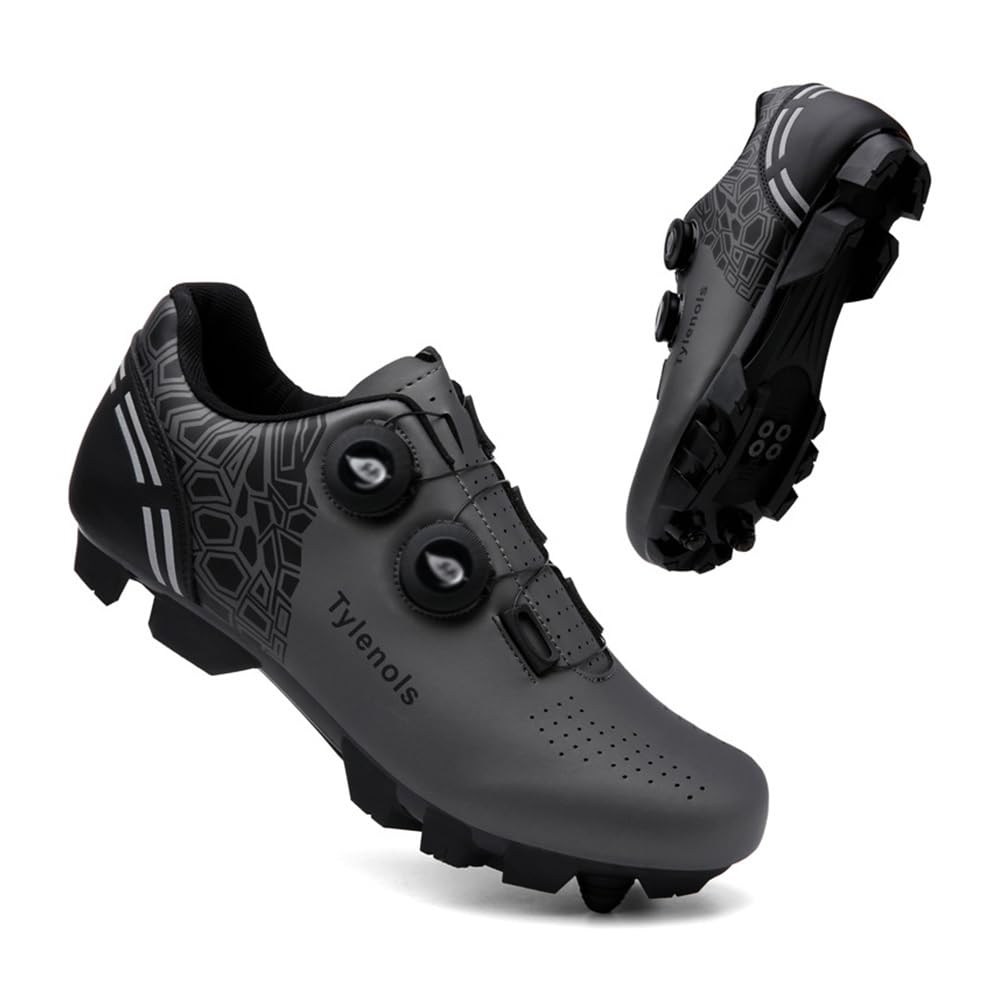 ENEN Scarpe MTB Uomo, Scarpe da Ciclismo Uomo, Scarpe Spinning Donna, Scarpe MTB SPD, Scarpe Mountain Bike Compatibili con Pedali SPD 2 Bulloni con Tacchette, Blu Nero Grigio Rosa Scarpe Bici