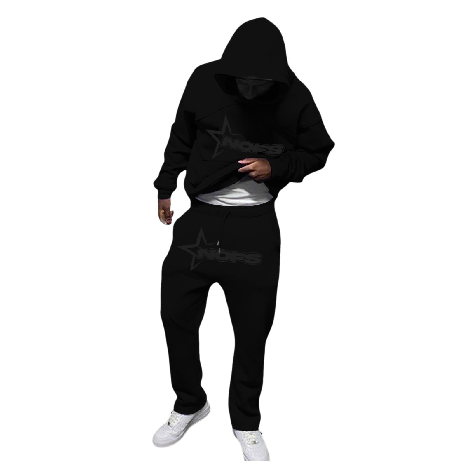NOFS męski dres do joggingu, dres treningowy, bluza z kapturem i spodnie do biegania, dres sportowy, bluza z kapturem, styl Streetwear, modny strój na siłownię, ciepły strój
