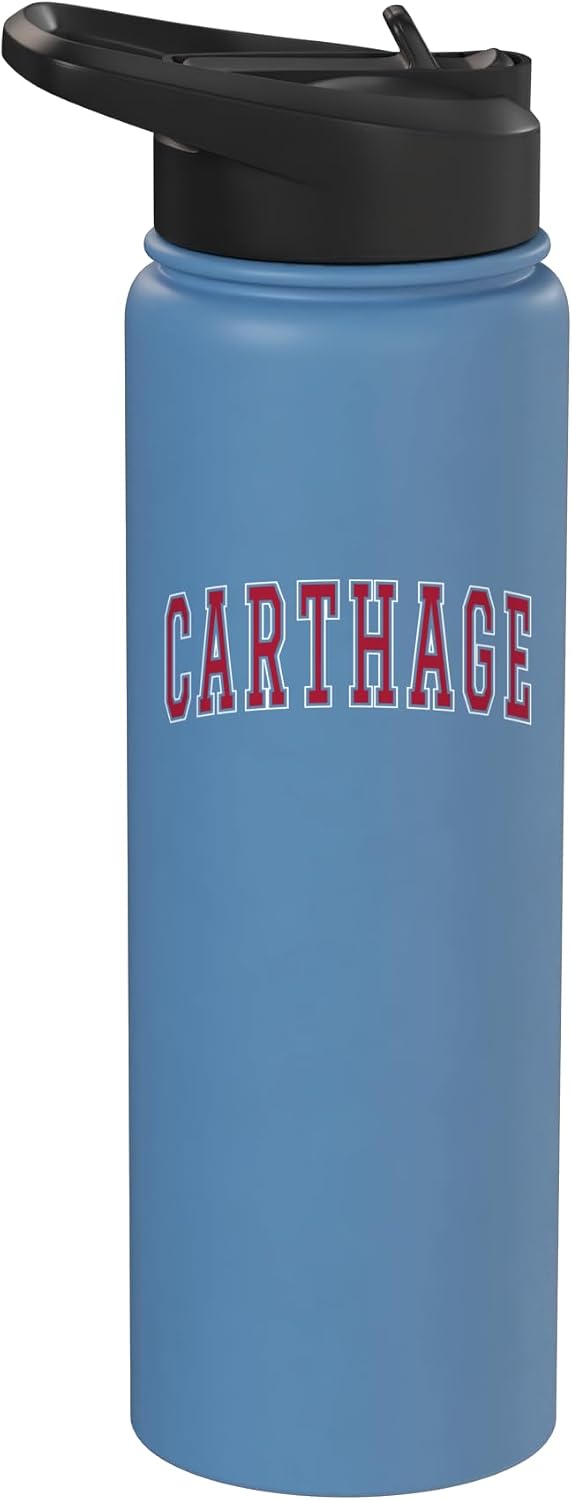 Carthage Illinois Souvenir College Style Red Text Stainless Steel Insulated Water Bottle