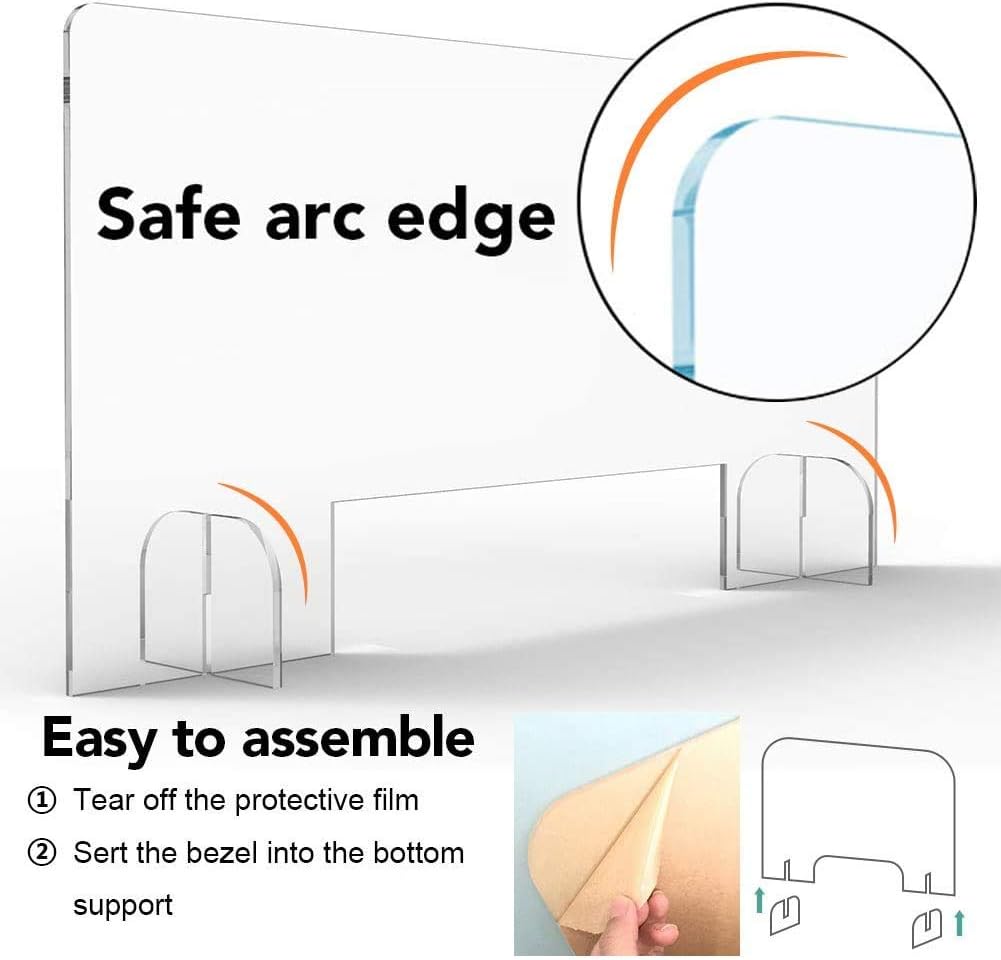 Sneeze Guard for Desk and Counter 36x24 Inches Protective Freestanding 1/4'' Thickness Barrier Shield with Transaction Window Acrylic Plexigalass for Offices and Store… : Office Products