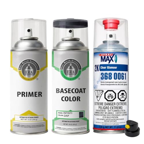 ERA Paints - DAP - Dark Bluish Green Metallic for INFINITI Exact OEM Color Match Automotive Touch Up Paint for Cars - Spray Paint with Premium Spray Nozzle - Premium Kit w/ 2K 3680061 Clearcoat - Made in USA