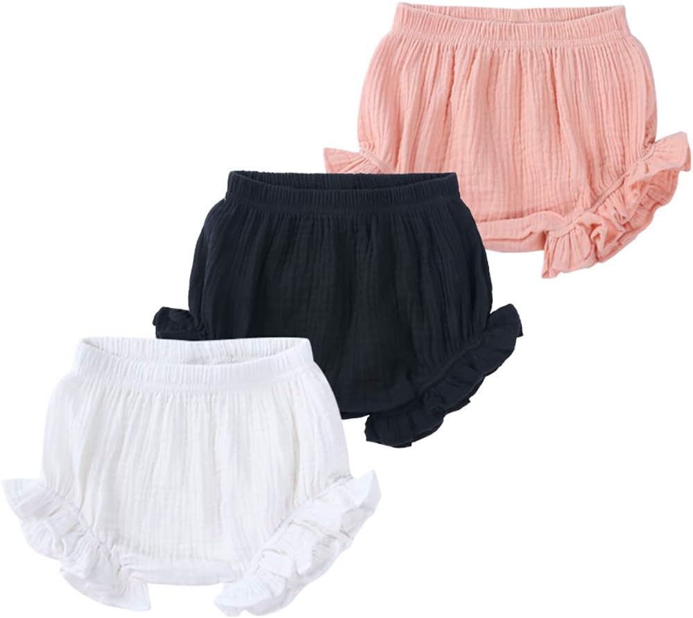 MYGBCPJS Baby Girls Boys 3 Pack Cotton Linen Blend Cute Bloomer Shorts Loose Harem Shorts