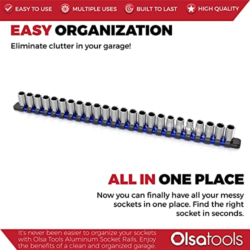 Olsa Tools 1/4-Inch Drive Aluminum Socket Organizer | Premium Quality Socket Holder (Blue) #TOP1