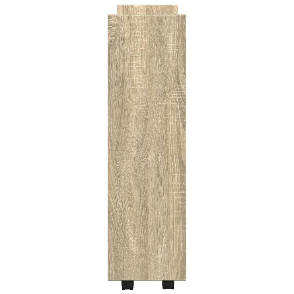 Carro de almacenamiento genérico estrecho de 3 niveles Chene Sonoma | Madera de ingeniería estable, 4 ruedas giratorias, 2 bloqueables, para sala de estar cocina y cuarto de baño