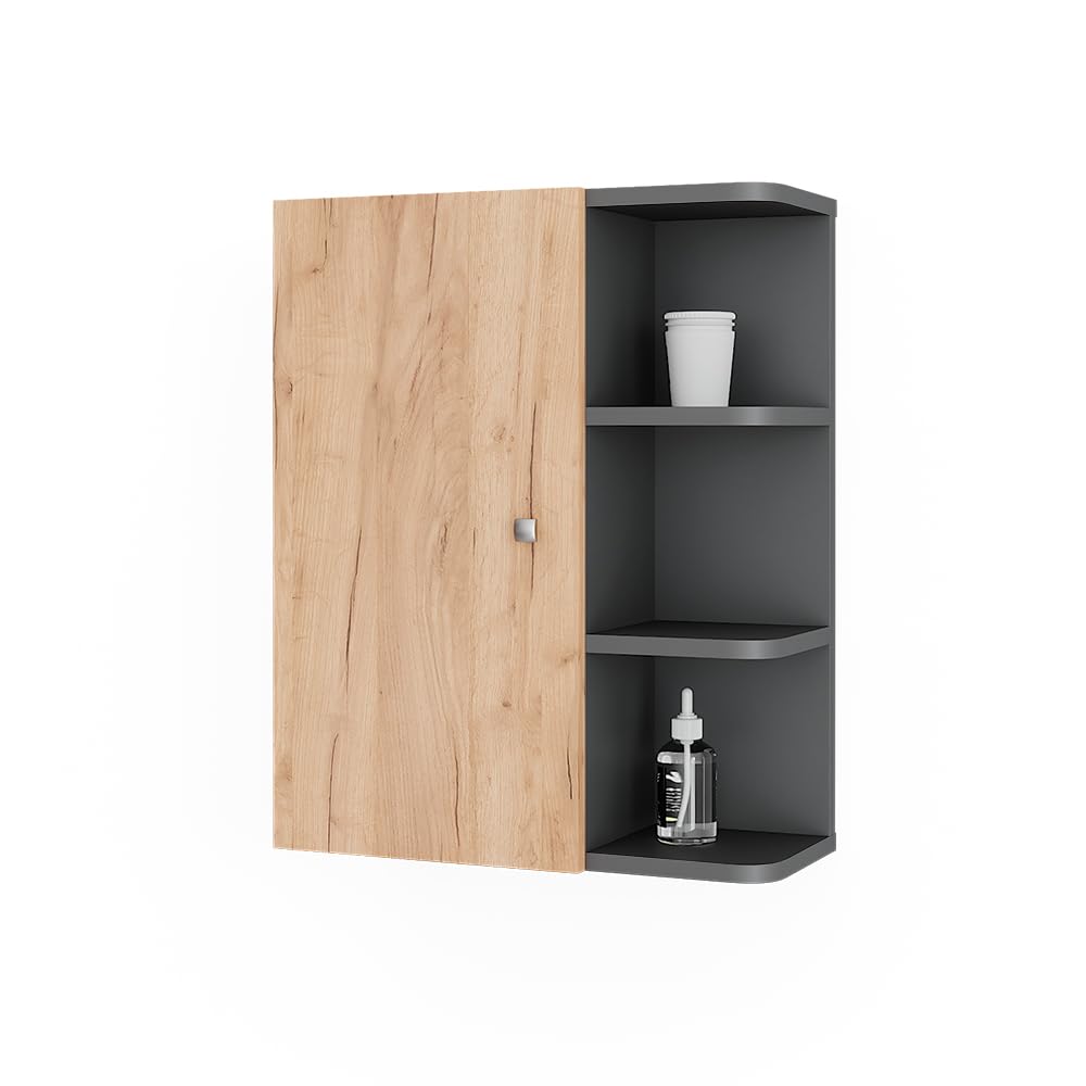 Vicco Armoire Suspendue Fynn, Anthracite/chêne doré, 47.2x59.2cm, pour Montage Mural avec étagères Ouvertes