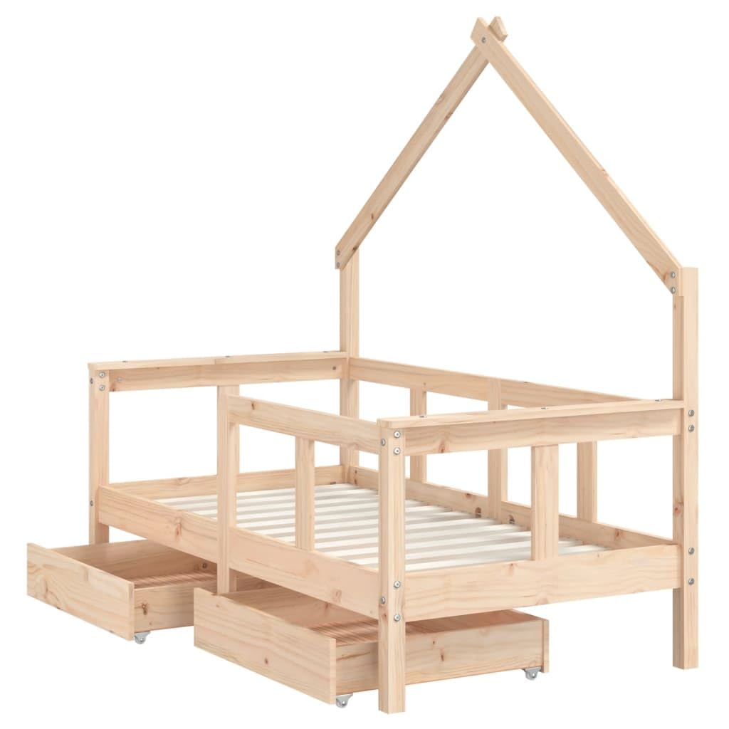 Lit pour enfant avec tiroirs en pin massif - 70 x 140 cm - Design maison avec sommier à lattes et espace de rangement - Convient comme lit de bébé, lit junior pour chambre d'enfant et chambre