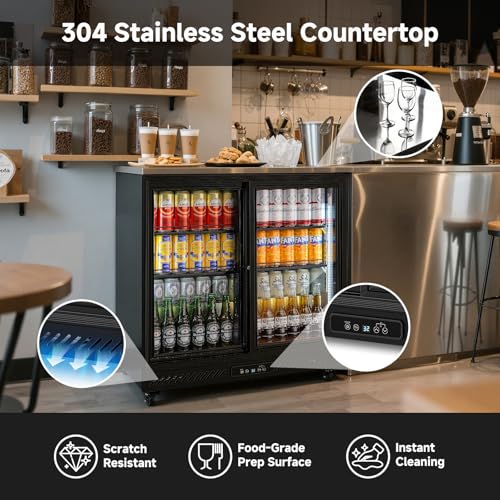 Image of BODEGACOOLER Back Bar Cooler,7.7 Cu.ft Commercial Beverage Refrigerator with 2 Sliding Glass Doors, Stainless Top,Beverage Fridge Perfect for Beer,Wine,Soda,DOE Approved