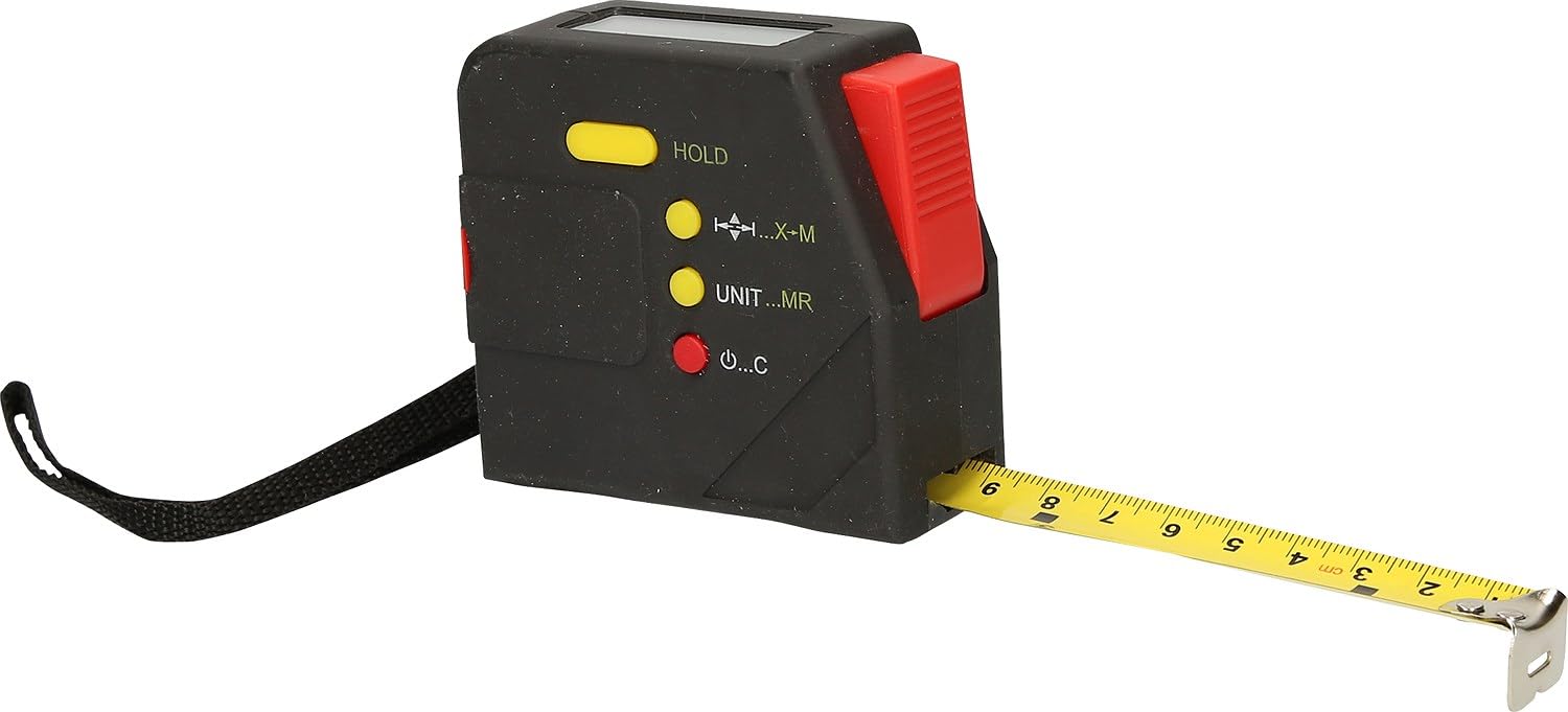 KS Tools 300.1111 Eelktryczna taśma miernicza z blokadą i klipsem do paska, cyfrowa, 5 m, 19 mm