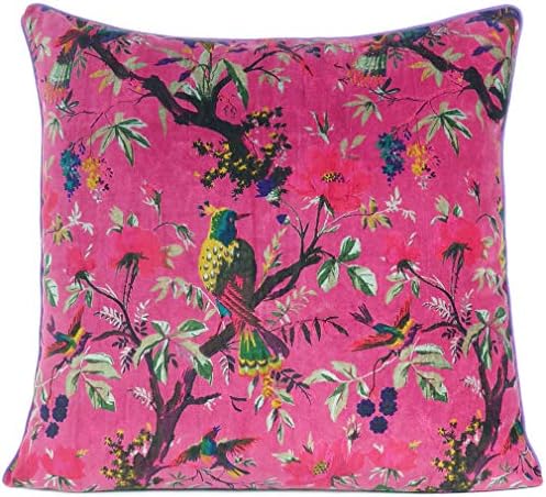 20x20 inch Burgundy Red Velvet Floral Flower Bird Throw Pillow So...