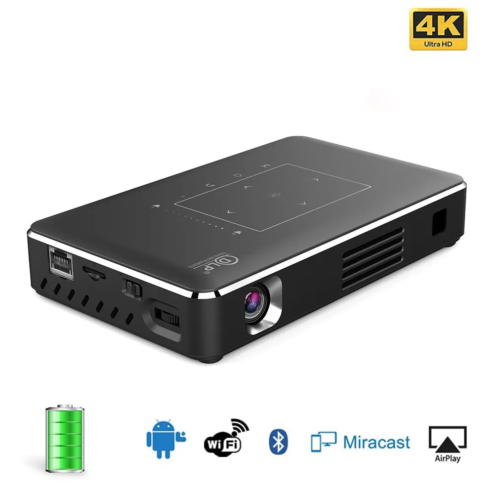Mini proiettore, 2500 lumen LED Smart Portable Projector, 4K 3D videogiochi proiettore con Wifi e Bluetooth per Android/iOS/TV Stick (2 GB RAM 16 GB ROM)