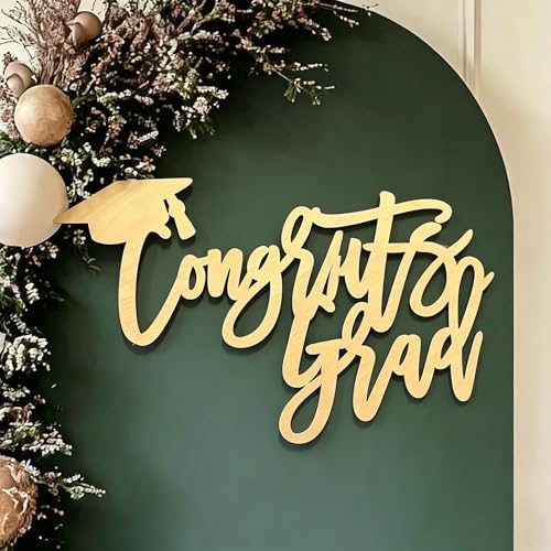Congrats Grad Sign for Backdrop Wooden Class of 2026 Signs for Graduation Party Backdrop Grad Party Decor Senior Sign 2026 Graduation Decorations