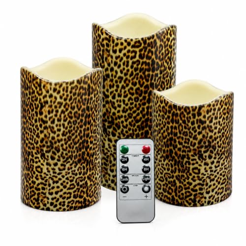 Image of Leopard Print Flameless LED Pillar Candles with Remote 3 Pack