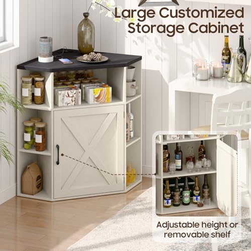 Image of Halitaa Corner Storage Cabinet, Farmhouse Corner Bookshelf with Storage 6-Cubby Wooden Cabinet with USB Ports and Outlets Industrial Organizer for Small Space, Study, Playroom, Living Room