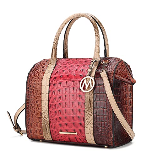 MKF Collection Bolsa feminina com alça superior de couro vegano em relevo de crocodilo da Mia K, Ember Red, Large