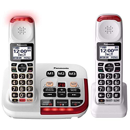 Panasonic KX-TGM420W Amplified Cordless Phone with Digital Answering Machine, 2 Handsets , White