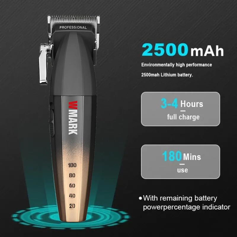Image of WMARK Ultra Premium Professional 9000 RPM 2 Speed Hair Clipper Set Zinc Alloy Body Digital Display 6 Guide Comb Taper Lever Cutting Cape Cleaning Brush Hair Brush Hair Sticker 180 min, Model 21
