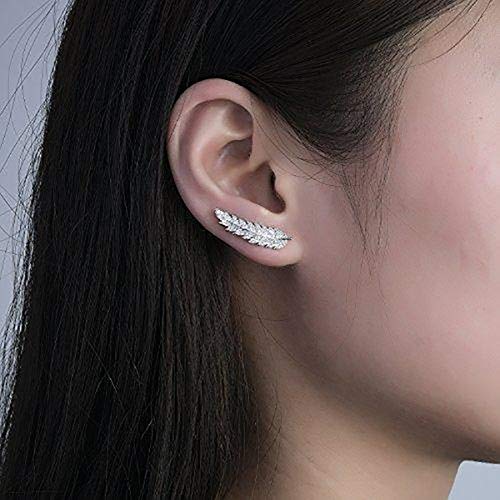 Pendientes trepadores de hojas y diamantes de imitación finos 2