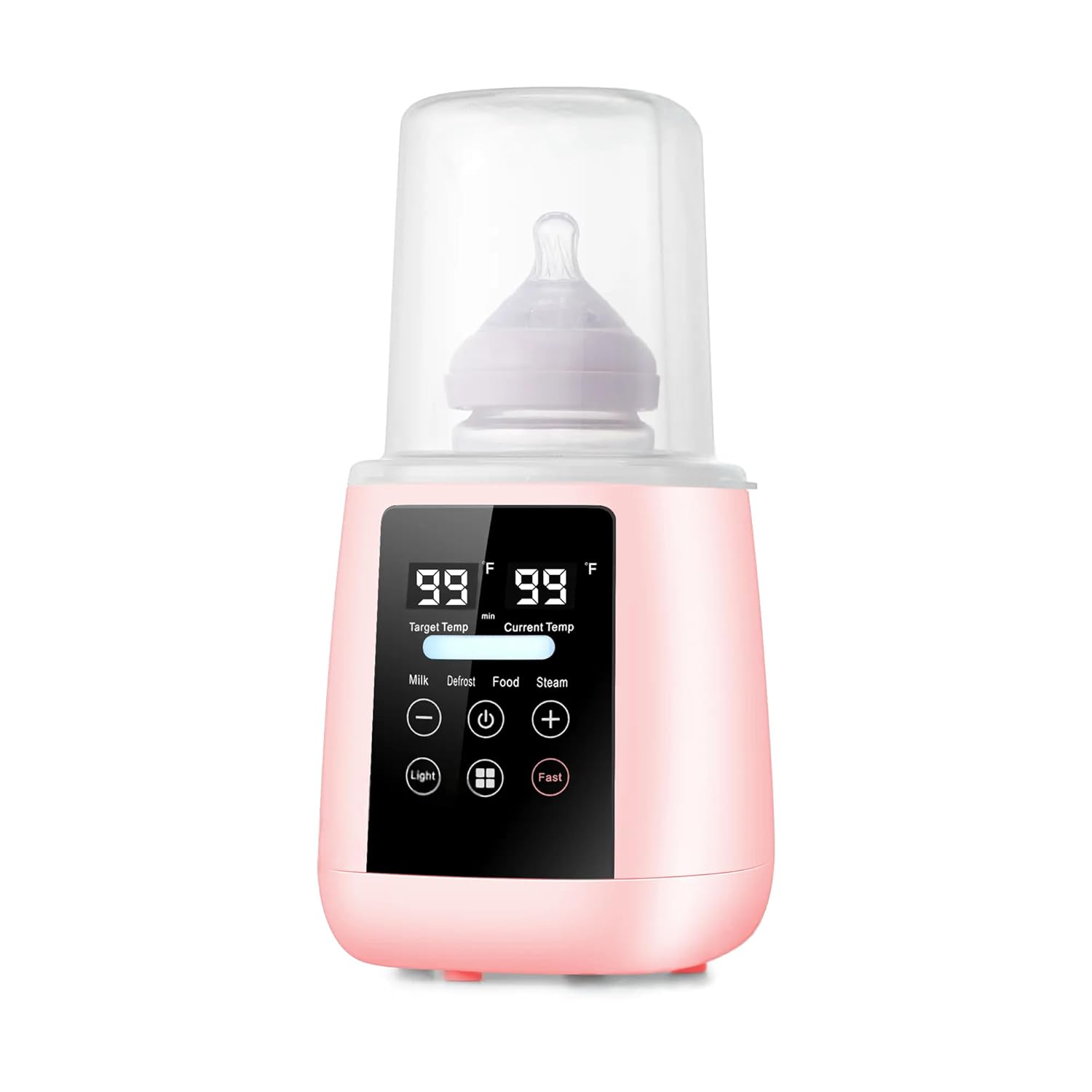 Baby Bottle Warmer, 3-in-1 Milk Warmer, Defrosts Frozen Breakmilk, LED Display, Night Light, Steam Sterilizer, Adjustable Temp, Portable, Perfect for Formula, Food Jars, Newborn (Pink)