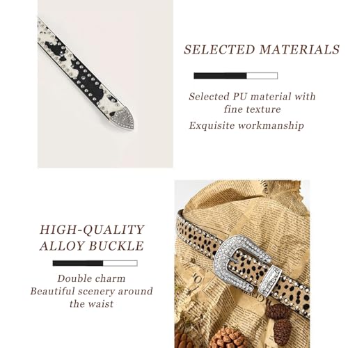 Womens Belts, Rivets Leopard Cow Pattern Belt for Jeans Dress Jeweled Hot Girl Glittered Waistband, Fashion Accessories4