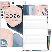 Familienkalender 2026 5 Spalten PASTELL Familienplaner 2026 mit STICKER Urlaub Recycling Ferien Wandplaner 2026 Wandkalender 23 x 43cm inkl. Okt-Dez 2025, Pflanzkalender, Kunst Design Boho