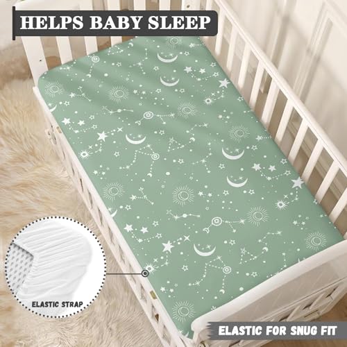 Image of Stars Baby Crib Sheets for Boys Girls Moon Fitted Crib Sheet for Standard Crib and Toddler Mattress Green Baby Mattress Sheets Toddler Bed Sheet 52x28x8 in