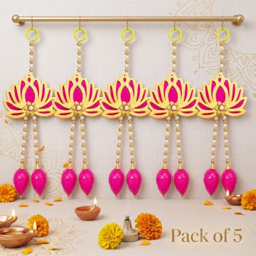 Image of JH Gallery Traditional Lotus Hanging Toran for Diwali Decoration, Ganpati, Mandir & Pooja Room Decor, Main Door Entrance Hanging, Decorative Wall Hanging for Home. (Pack of 5)