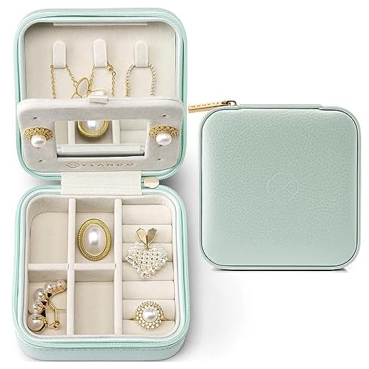 Vlando Schmuckkästchen Mädchen, Schmuckbox Klein Damen, für Ringe Ohrringe mit Spiegel Jewelry Box, Schmuckaufbewahrung Leder, Schmuckschatulle für Mädchen, Frauen Geschenk Grün