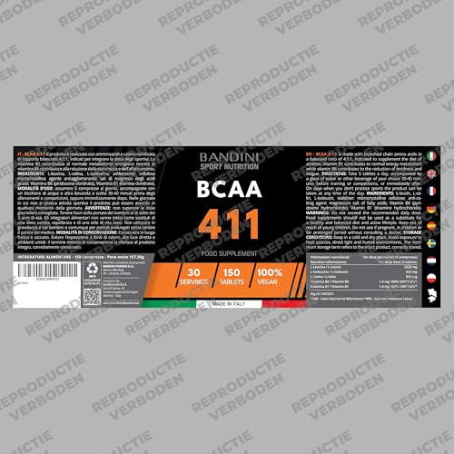 Bandini® RAMIFIED AMINO ACIDS BCAA 4 1 1 | 150 tabletten Aminozuren met vertakte keten en vitamine B1 en B6 | 4.1.1 met Leucine, Isoleucine, Valine | Intra Pre Post Workout | Voor sport - Afbeelding 6