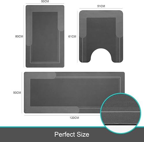 Miniatura 8 de HelloTree Juego de 3 tapetes de baño de goma antideslizantes de secado rápido, súper absorbentes, delgadas, para debajo de la puerta, color azul,