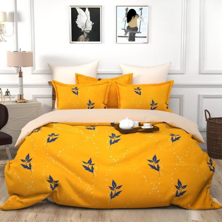 la' amour Super Premium Quilt Cover Double Bed with Zipper Blanket Cover/rajai Cover/Duvet Cover King Size Soft Cotton Breathable Skin Friendly Stuff 90x100 Inches, Mustarded Black-picture-31