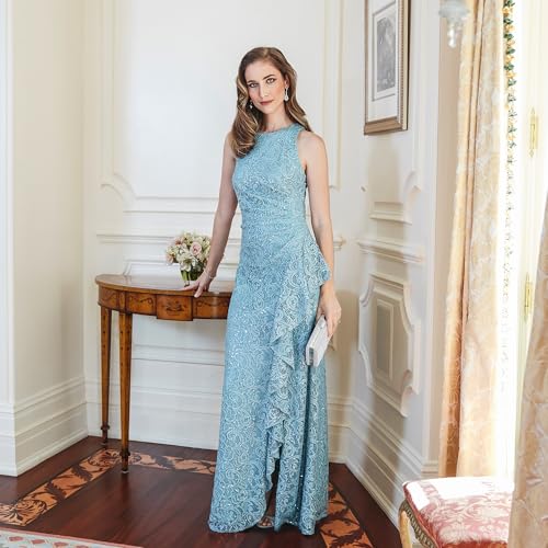 Image of Alex Evenings Women's Long Sleeveless Mother of the Bride Dress W /Cascade Ruffle & Front Slit (Petite and Regular Sizes)
